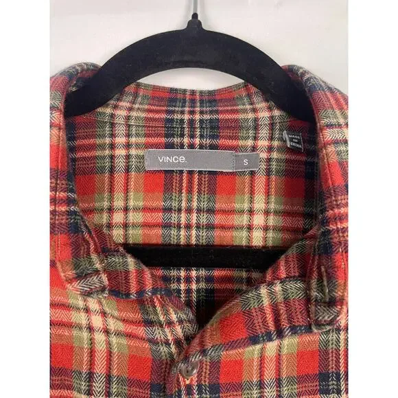 Vince Men’s Red Plaid Cotton Flannel Button Up Shirt Size Small - Picture 3 of 9